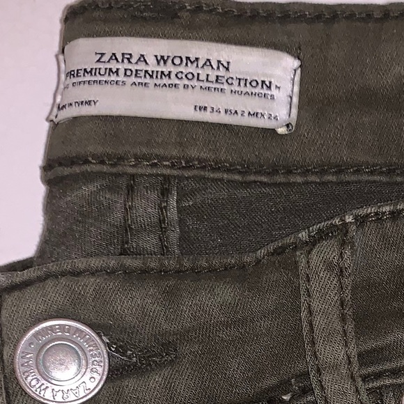 Zara Army Green Skinny Jeans With Zipper Detail - Picture 3 of 10